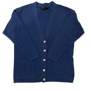 Blue Cardigan Sweater with Gold Buttons